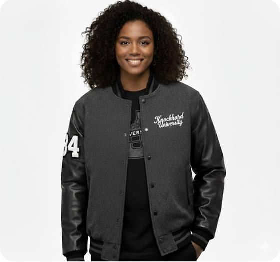 KHU Letterman Jacket in Charcoal & Black